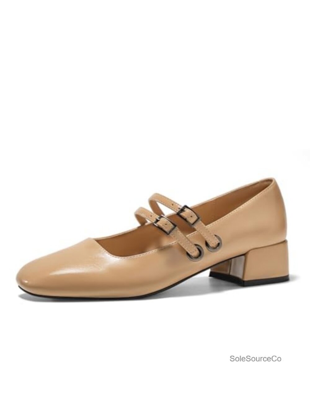 Women's Mary Jane Low Heels Double Strap Ballet Square Toe Pumps Faux Leather